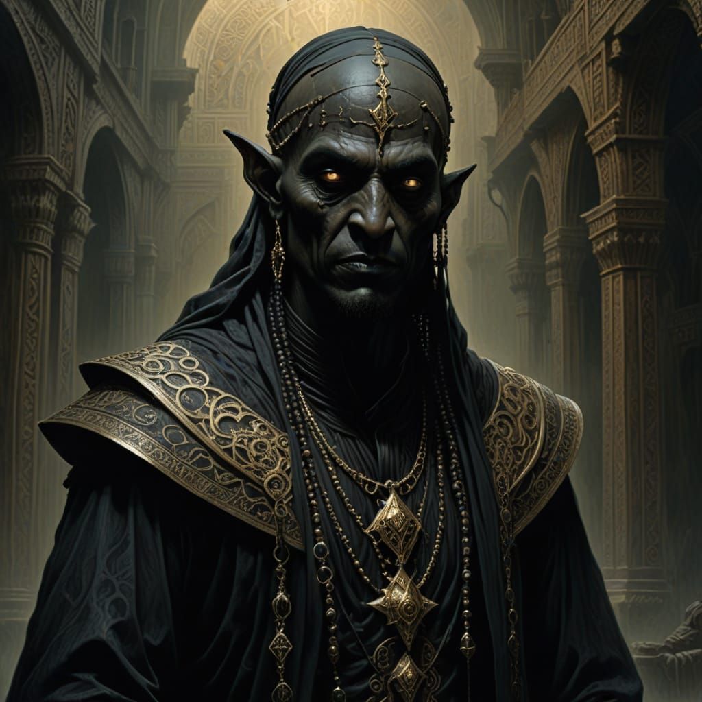 Ancient Elf Lord in Dark Arabic Attire, Inspired by Dark Fan...