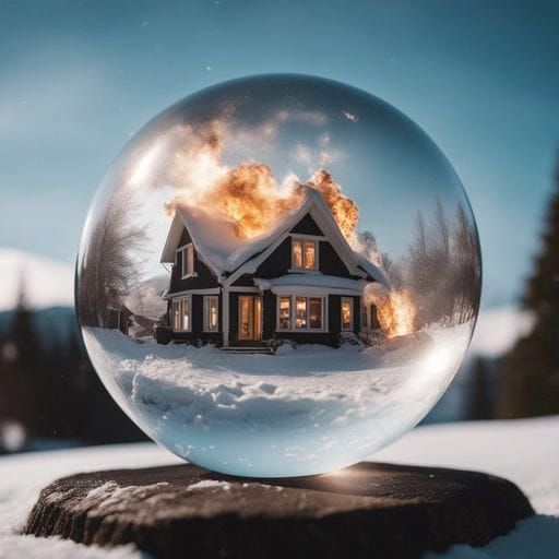 Exploding House in a Bubble on Icy Landscape