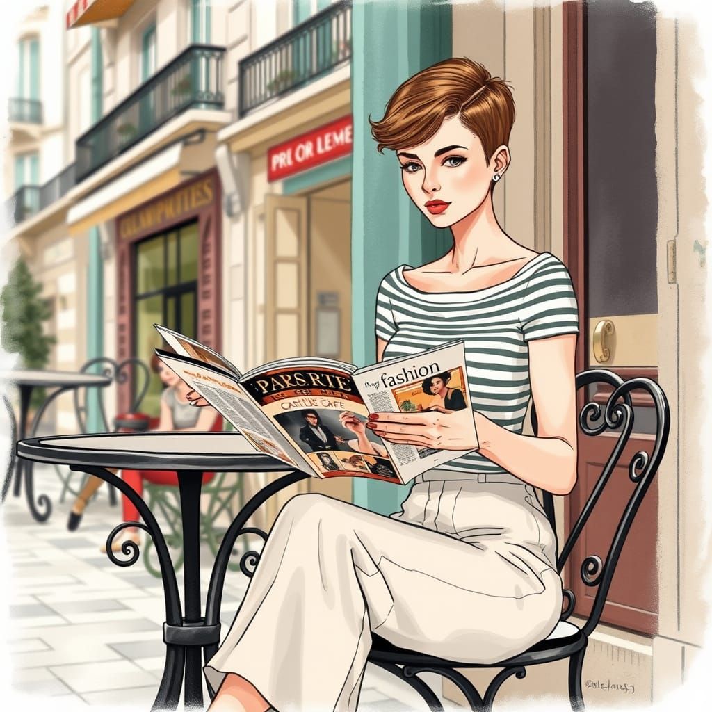 Parisian Cafe Scene in Crepax Style