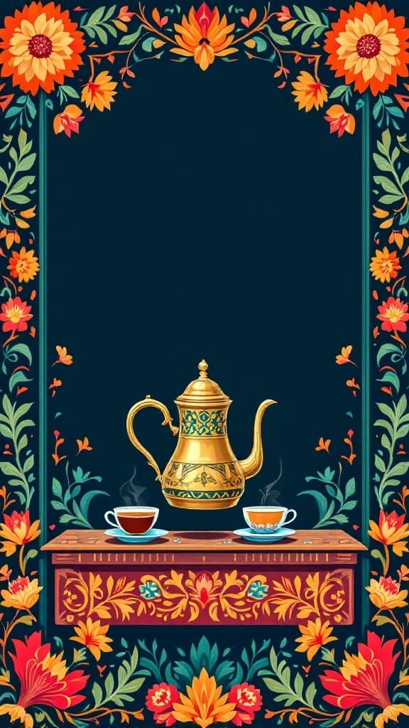 Traditional South Asian Tea Stall in Vibrant Folk Art Style