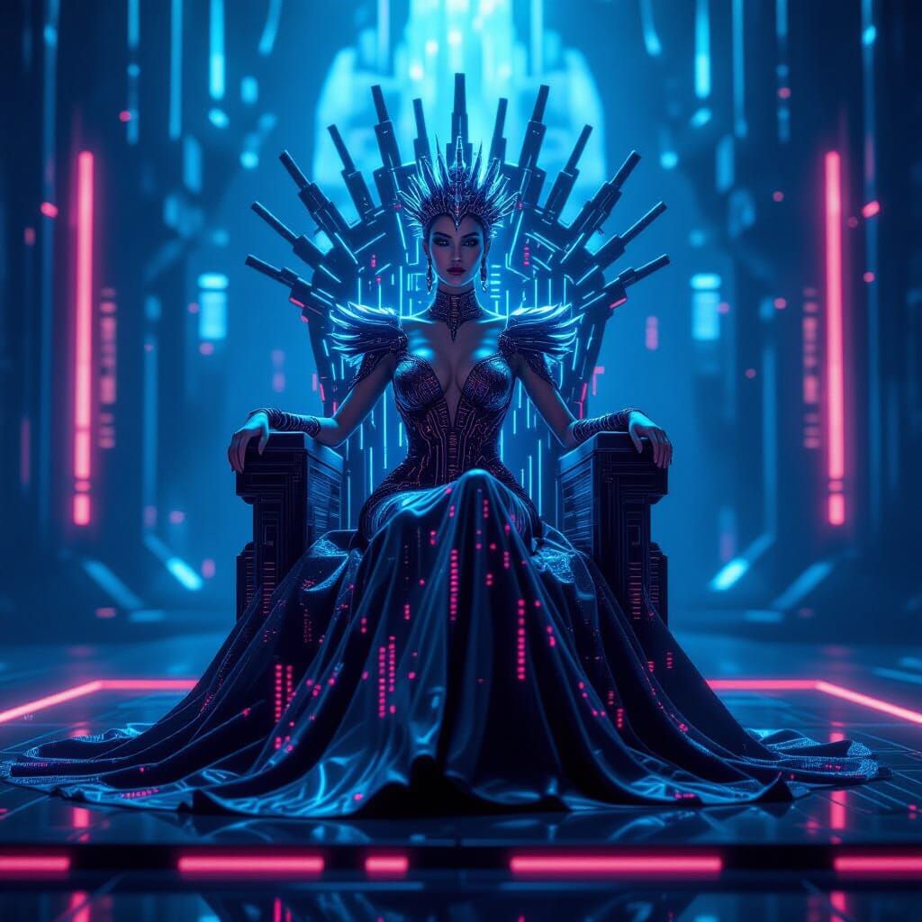 Cyberpunk Empress on Neon Throne