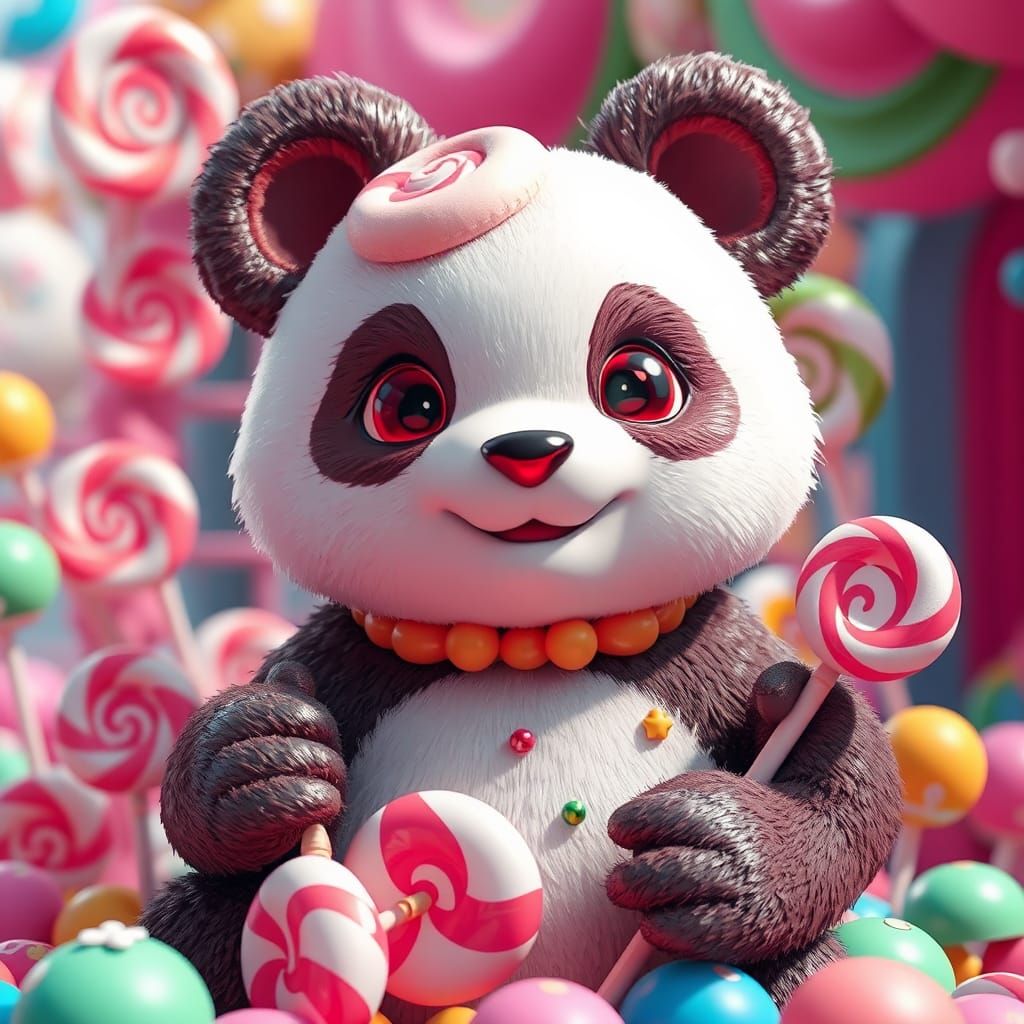 Majestic Candy Panda in 3D Anime Art Style