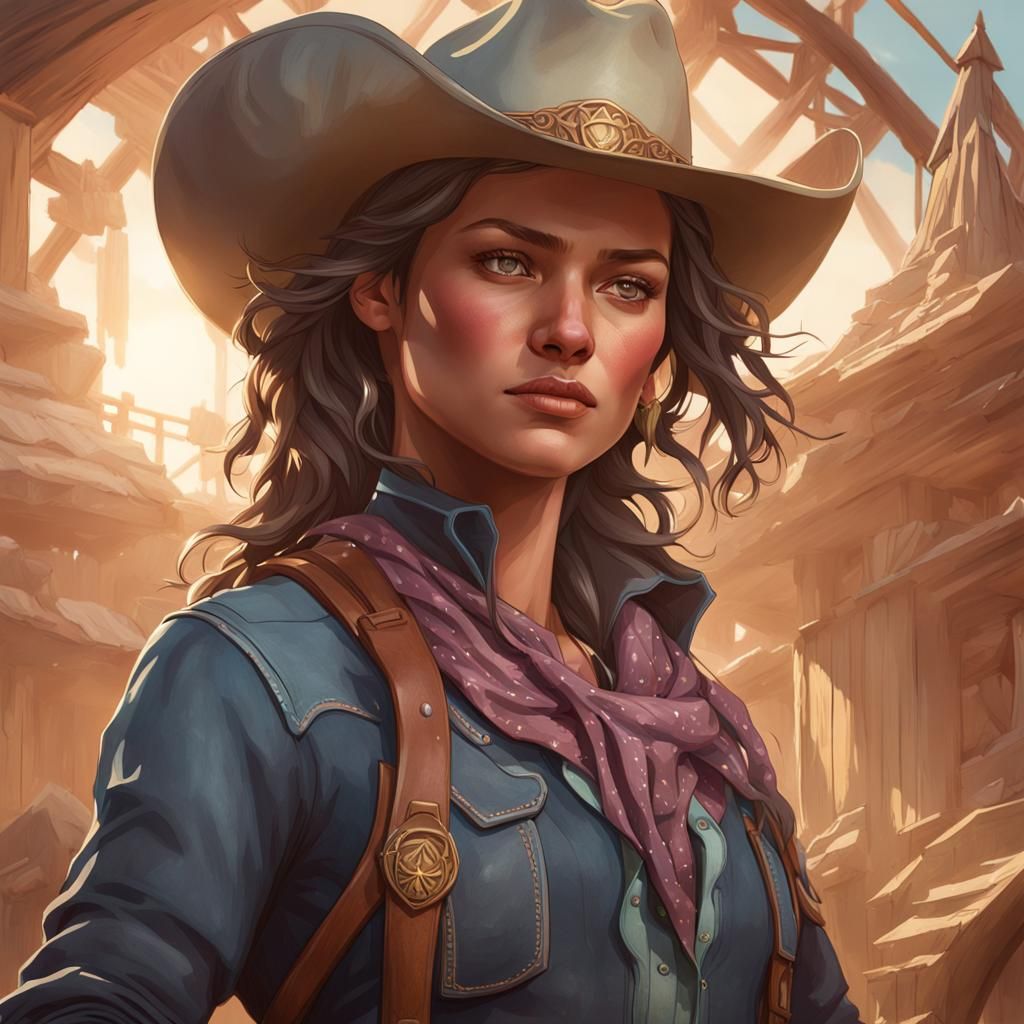 Hyperdetailed Cowgirl Portrait in Art Nouveau Style