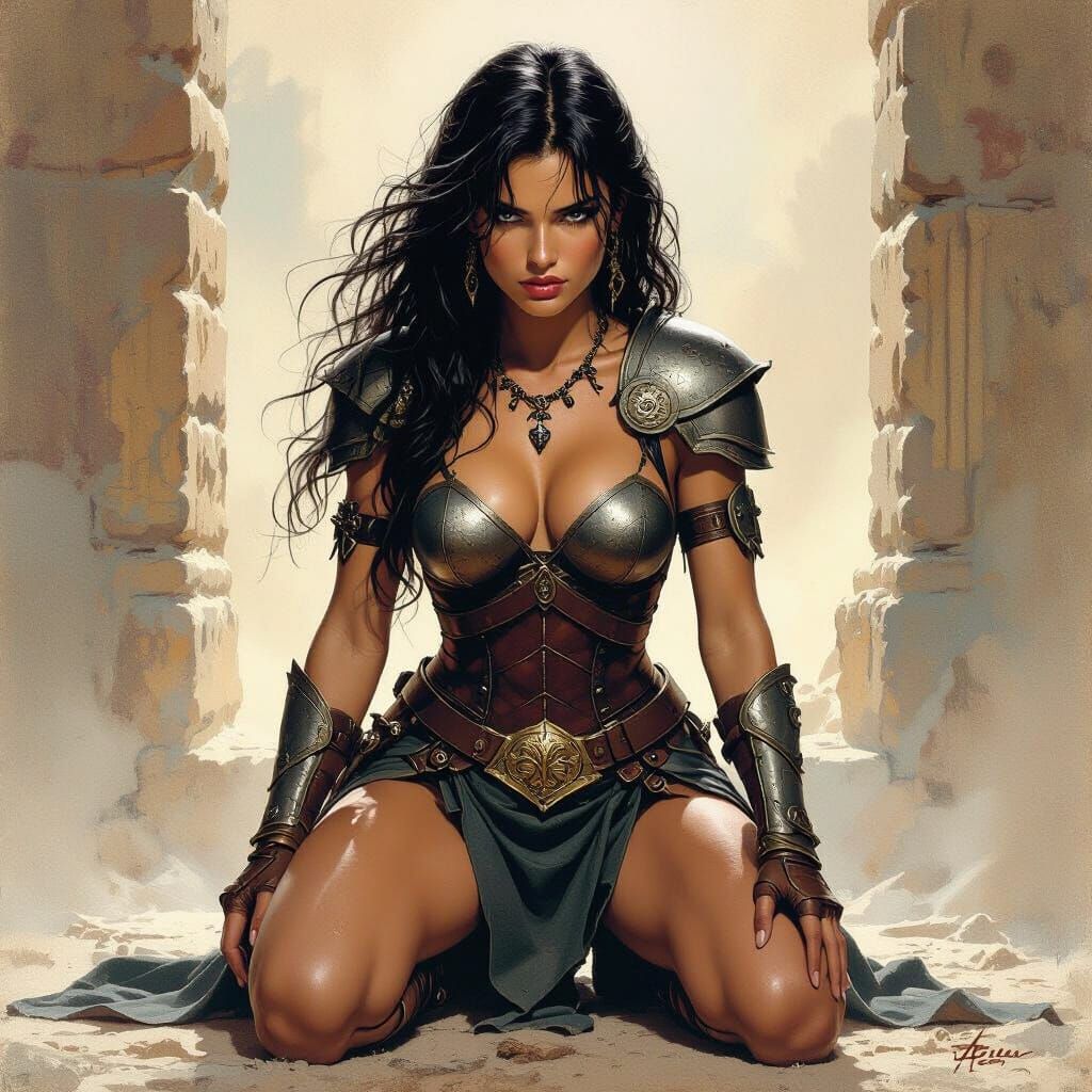 Heroic Fantasy Woman After Battle