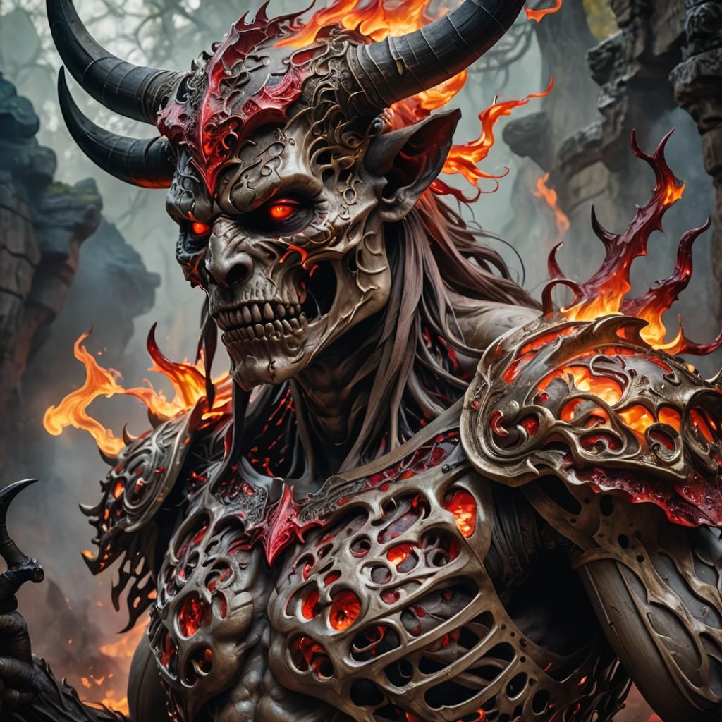 Intricate Fantasy Art of a Skeletal Minotaur
