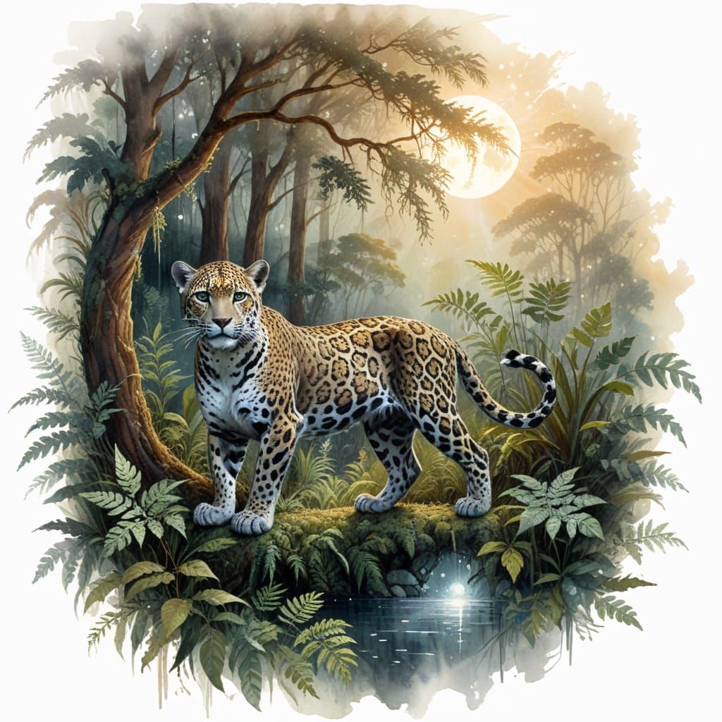 Moonlit Jaguar Phantom Emerge from Rainforest Shadows