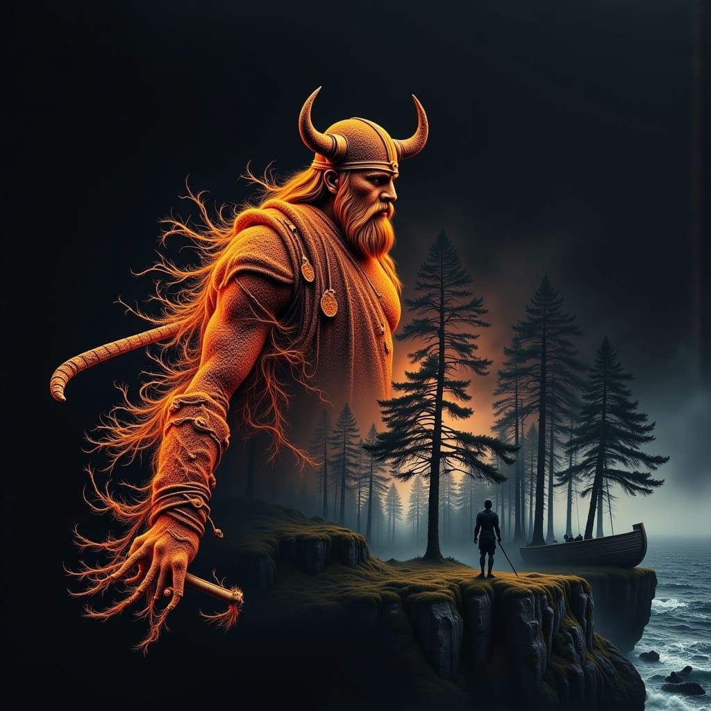 Viking Warrior in Moody, Atmospheric Landscape