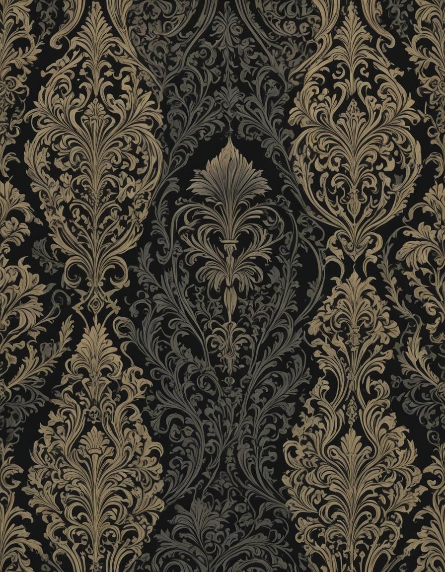 Sinister Victorian Coffin Art in Gothic Damask