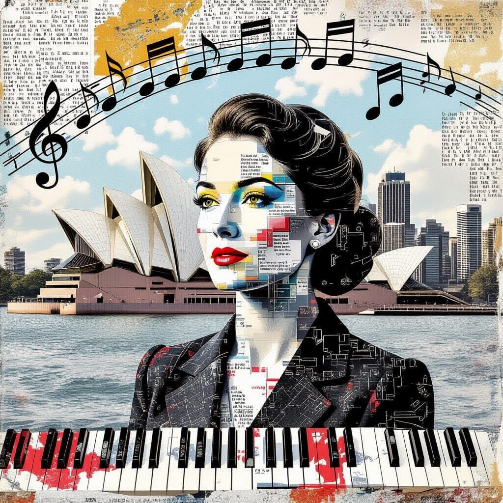 Sydney Opera House Mixed Media Artwork with Graffiti and Mus...