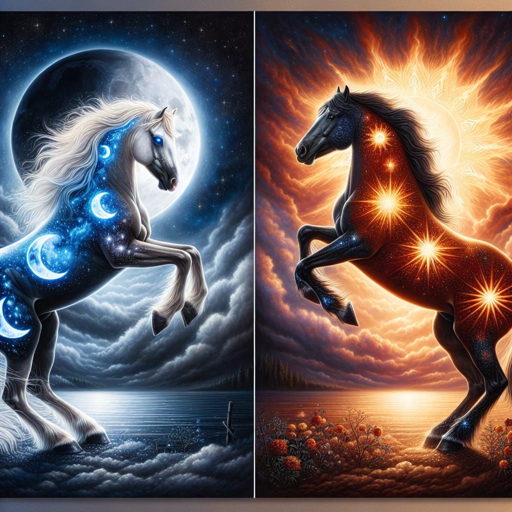 Mystic Mustangs: Night and Day Portrait