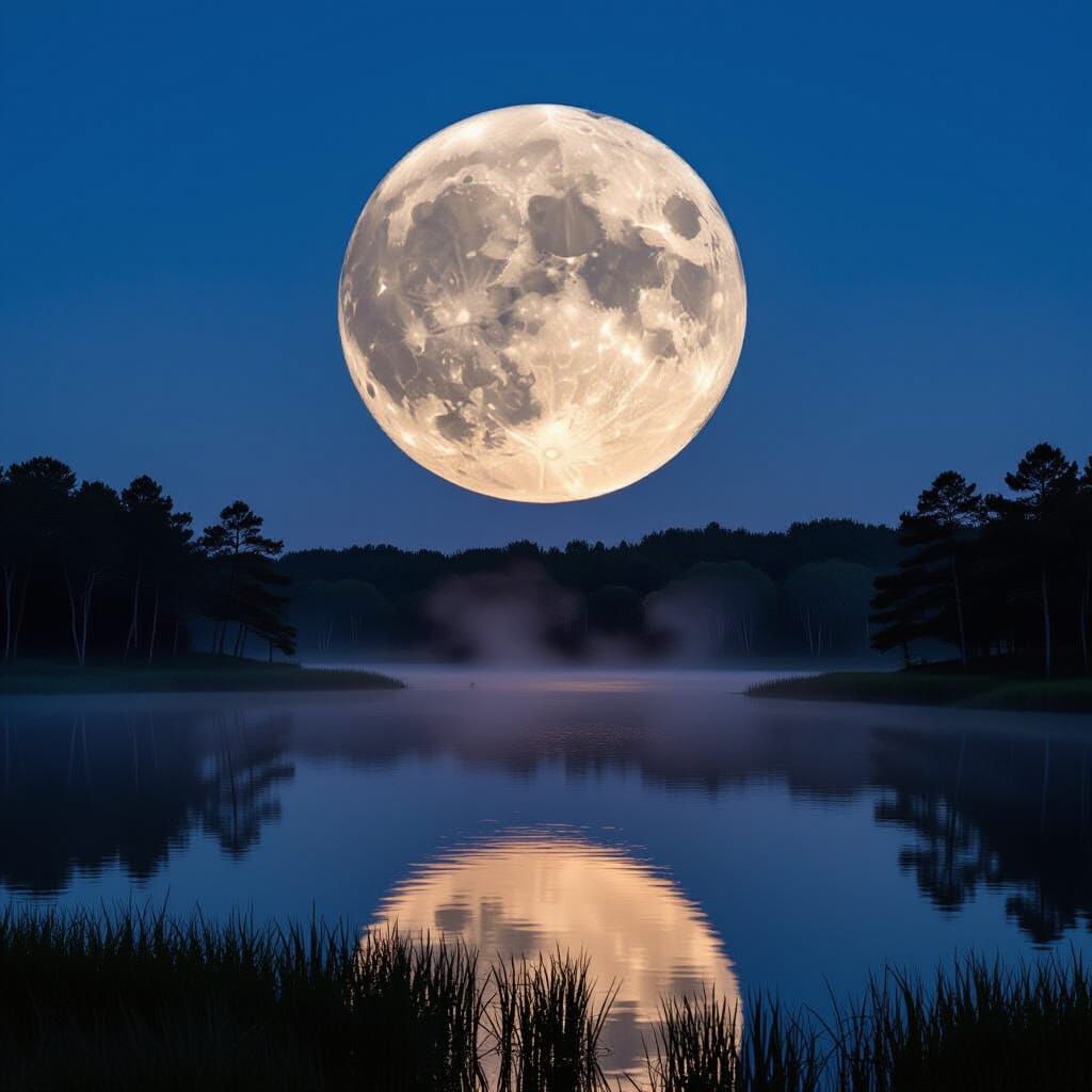 Full Moon Illuminates a Quiet Pond