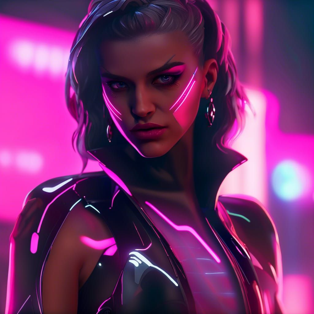 Holographic Cyberpunk Seductress in Neon Lighting