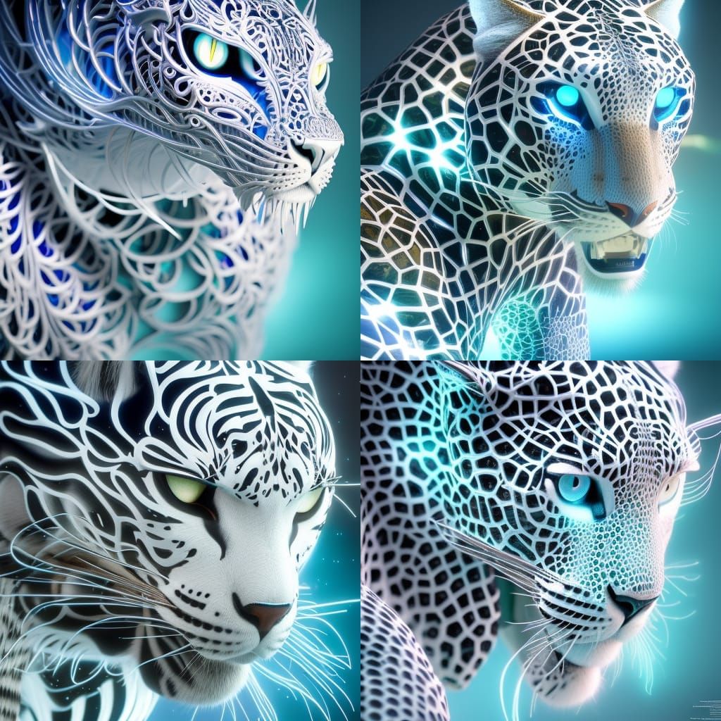 Biomechanical Cat Portrait with Neon Lighting