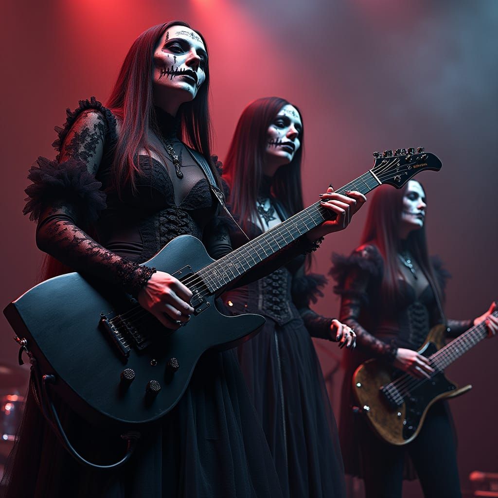 Dark Female Metal Band Performs Live in Intricate Lacy Attir...