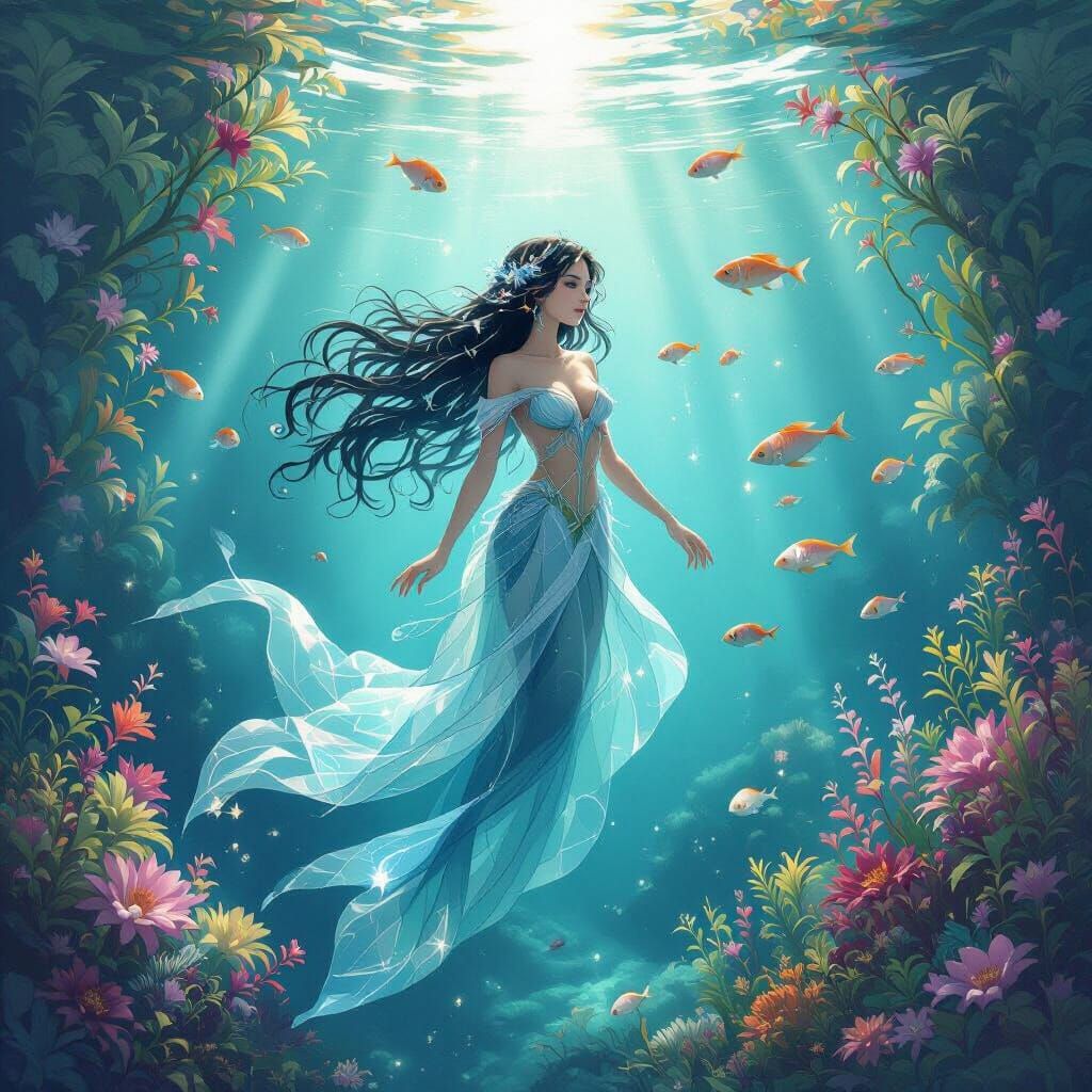 Undine: Mystical Water Spirit in Ethereal Setting