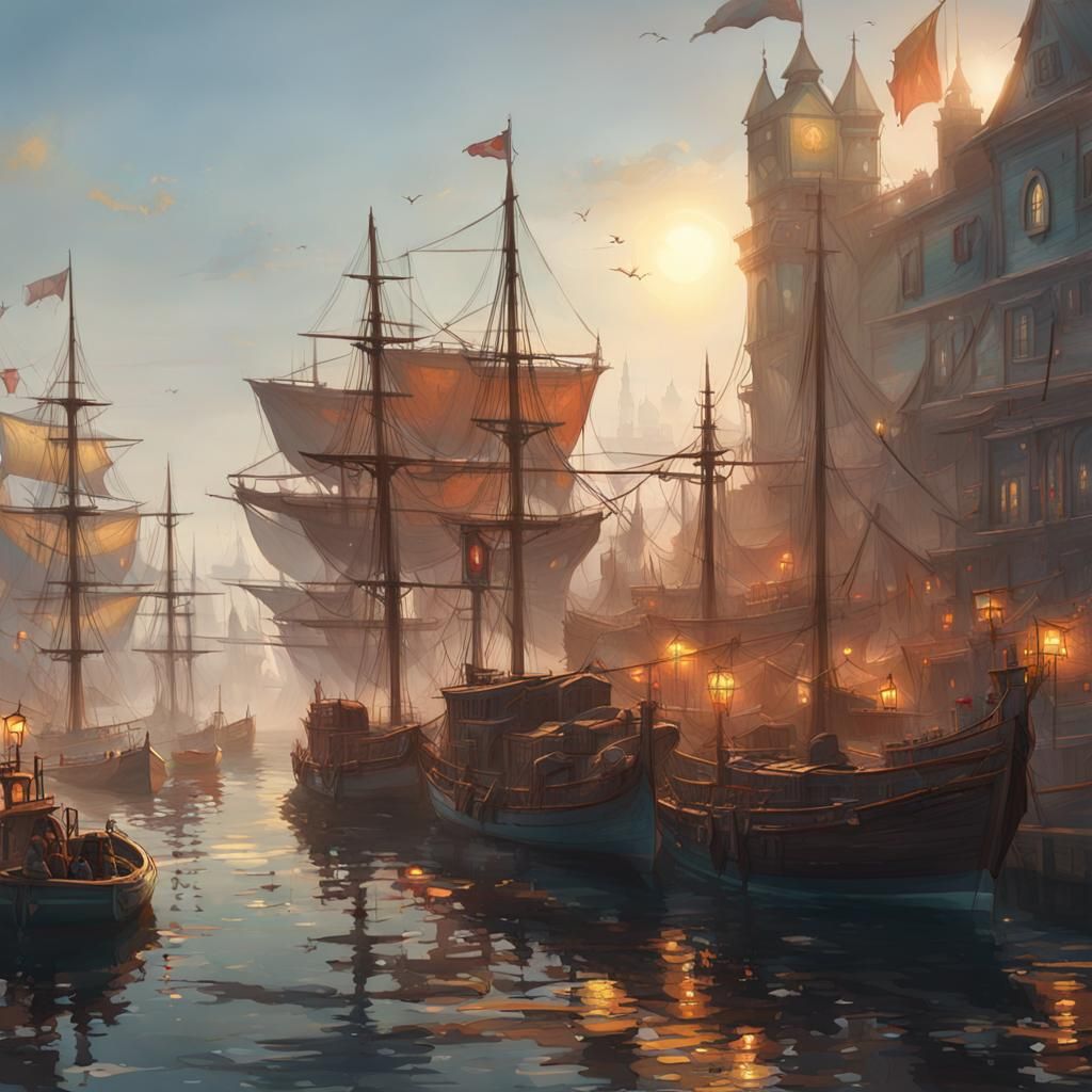 Medieval Harbor Concept Art in 8K Resolution