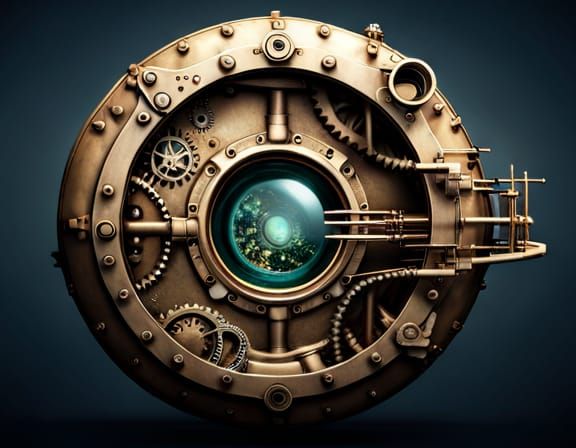 Steampunk Submarine in Deep Sea Ravine: Photorealistic Image