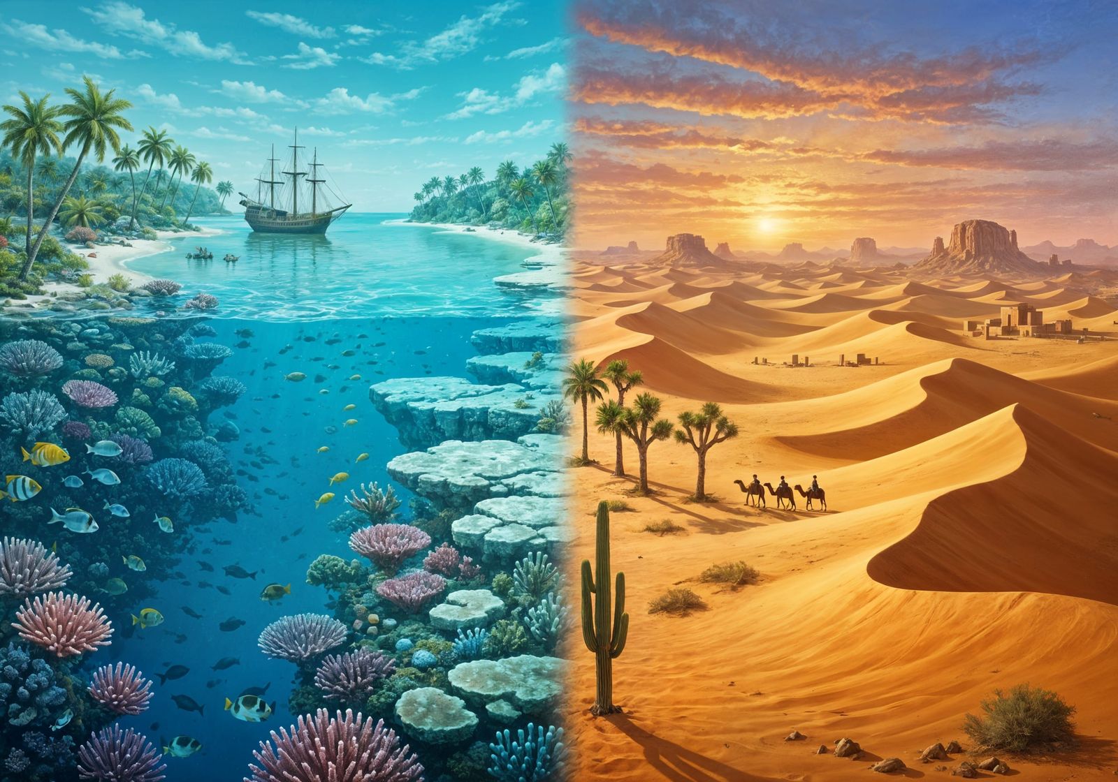 Coral Reef to Desert Transformation Oil Painting