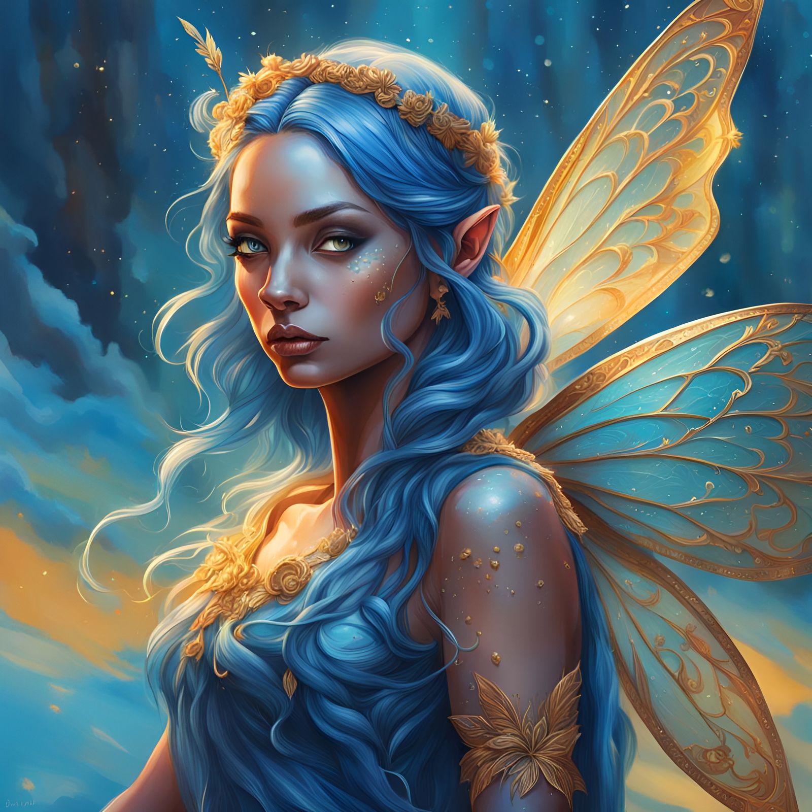 Blue Fairy in Hyperrealistic Splash Art Style