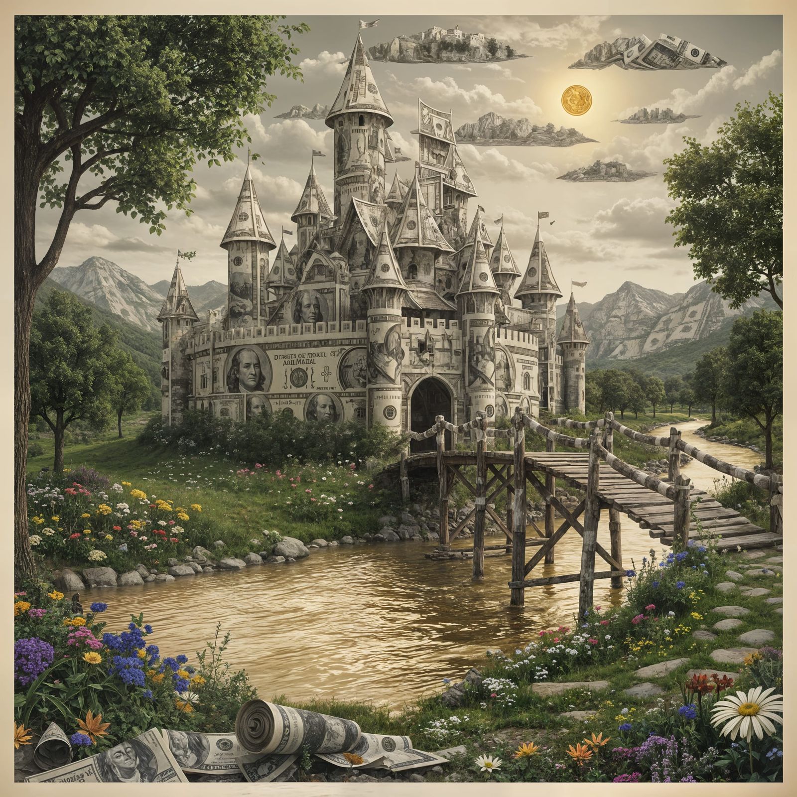 Castle & Bridge Made of Dollar Bills
