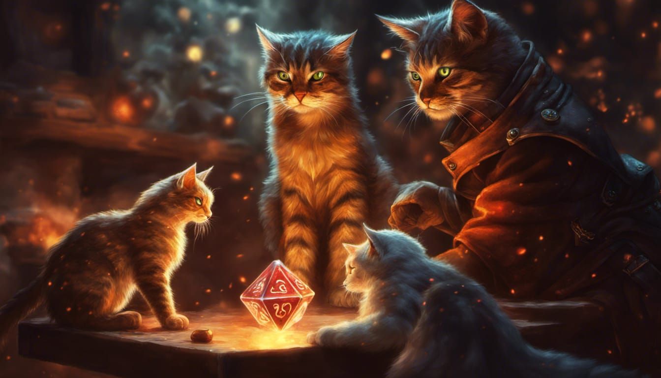 Cats Play DND in High-Res Fantasy Style