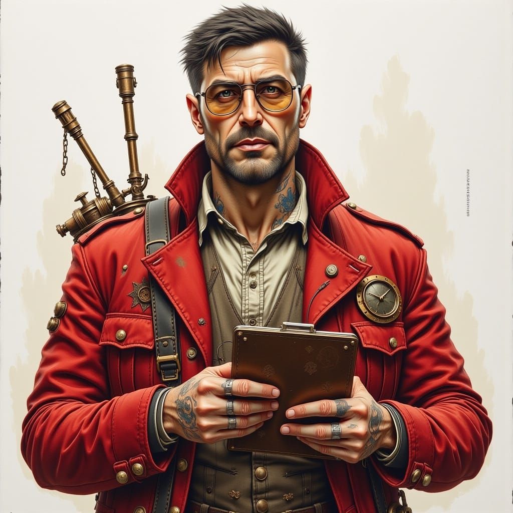 Steampunk Artificer Portrait in Watercolor and Acrylic