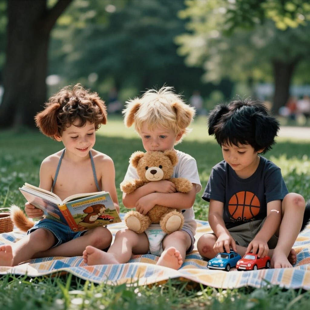 Three Adorable Boys Enjoying a Park Picnic