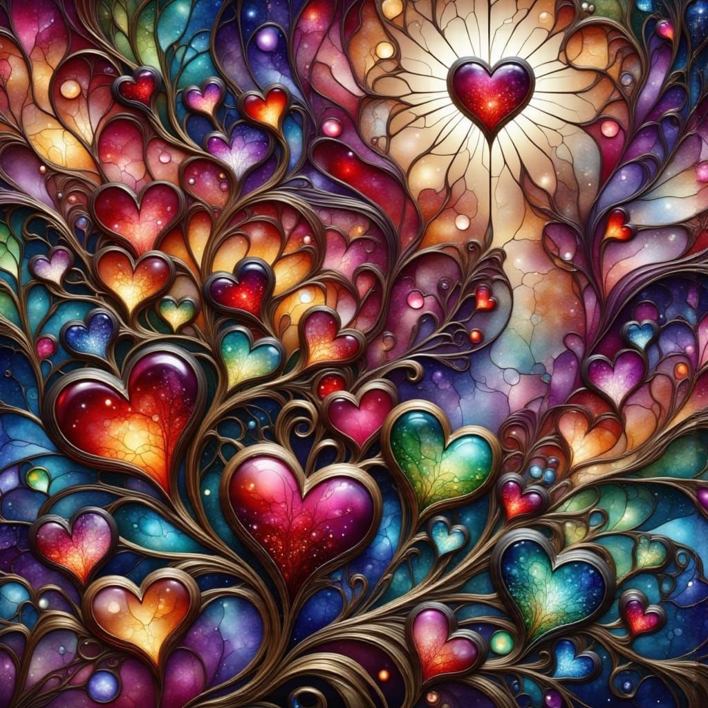 Abstract Romantic Composition with Swirling Hearts