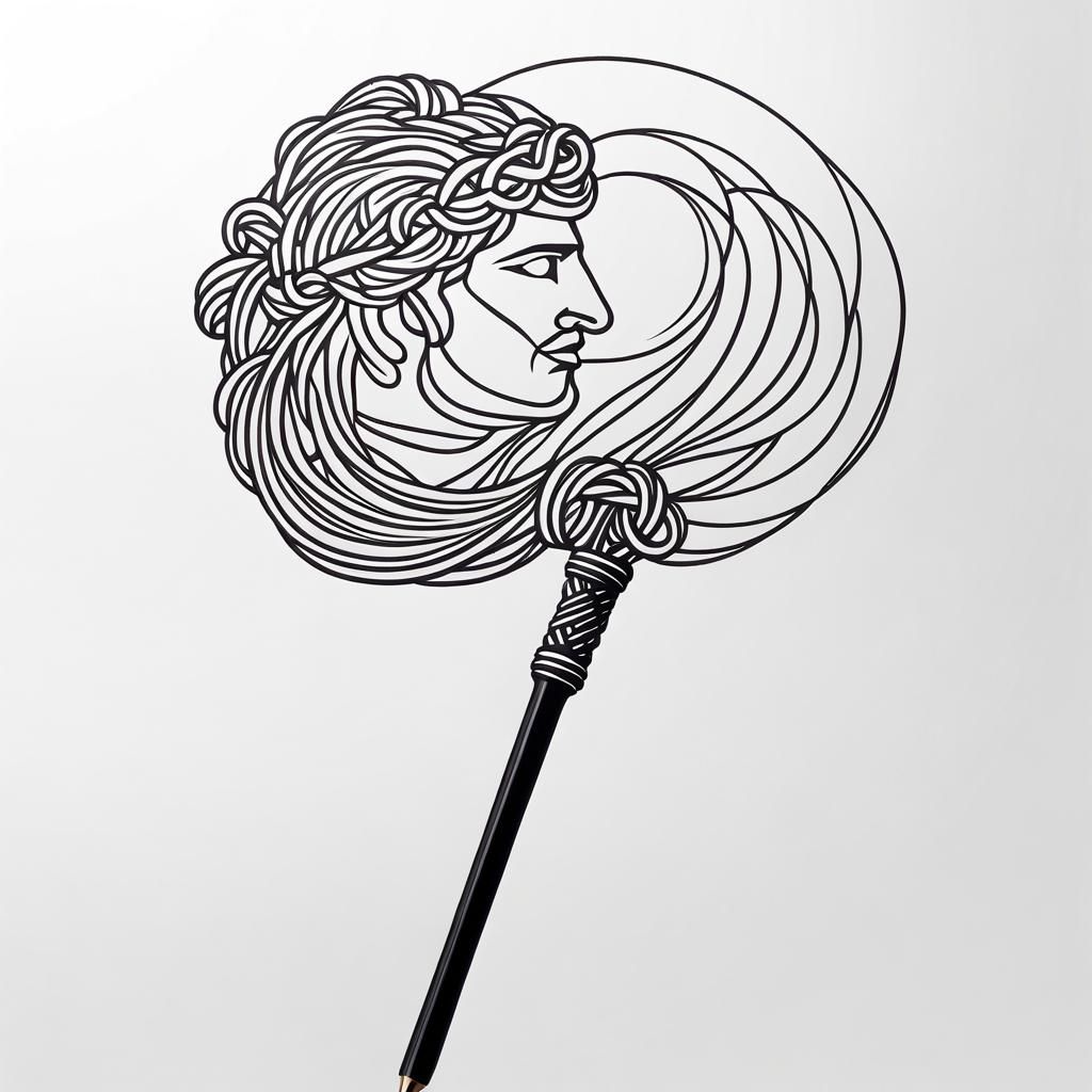 Alexander Cuts Gordian Knot: Minimalist Line Art