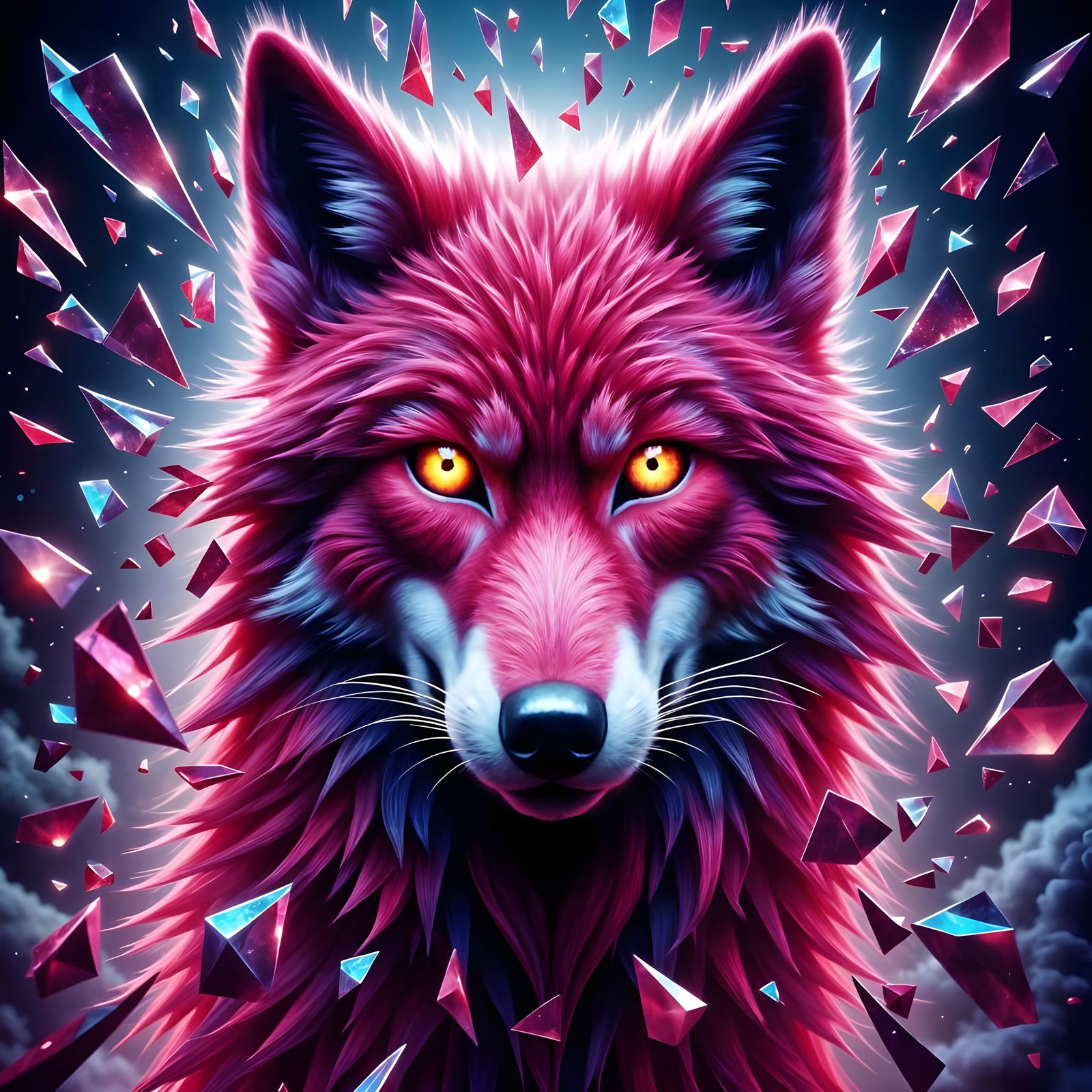 Glowing Pink Wolf with Shattered Eyes