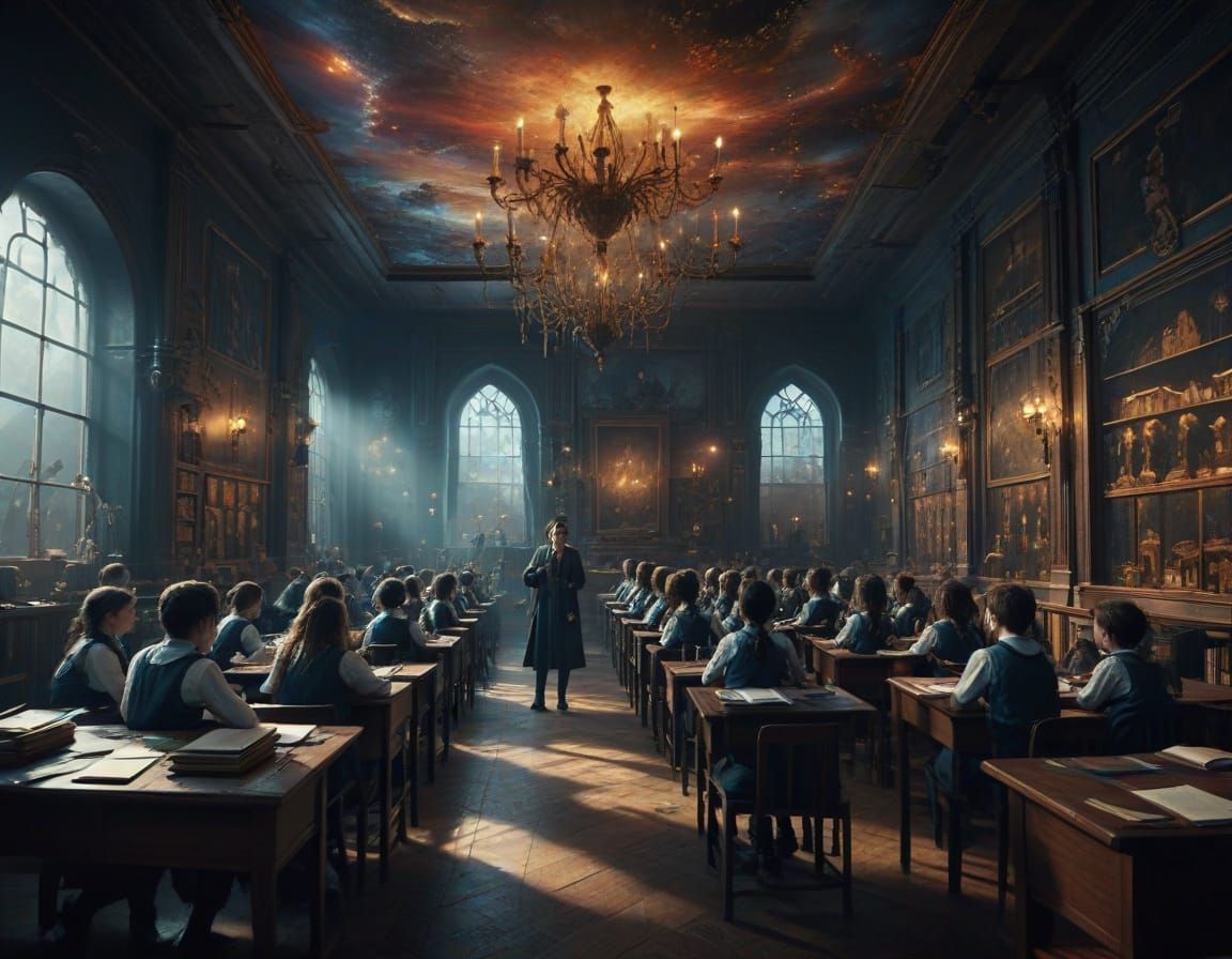 Epic Magical Classroom in a Maximalist Digital Matte Paintin...