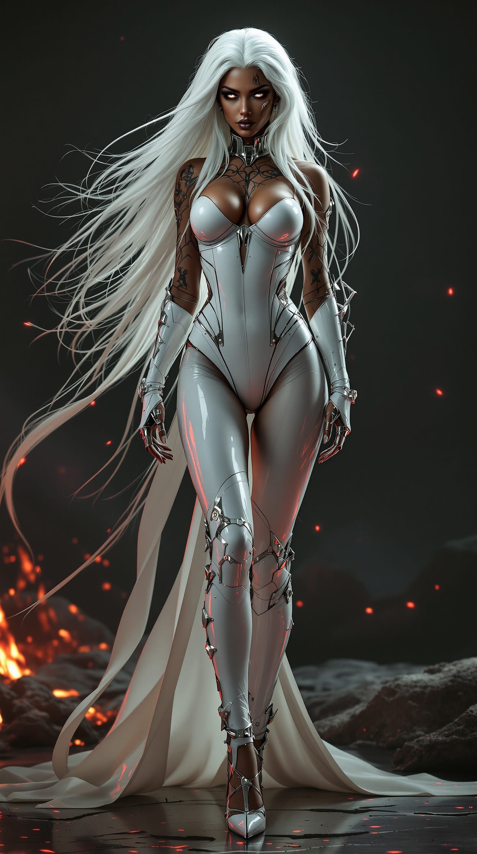 Stunning Woman with Cyberpunk Enhancements and White Leather...