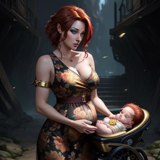 Mother Nursing Newborn in Comic Book Art Style