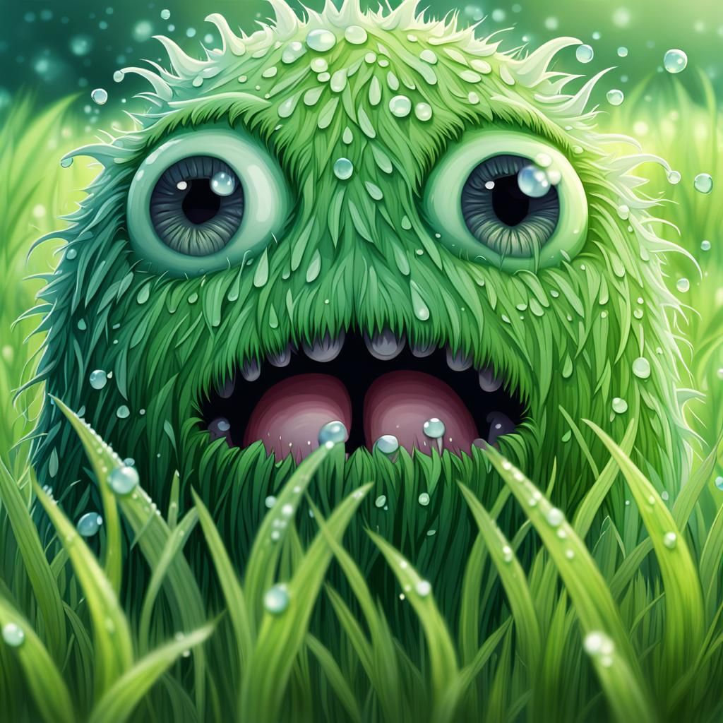 Chibi Grass Monster Watercolor Illustration