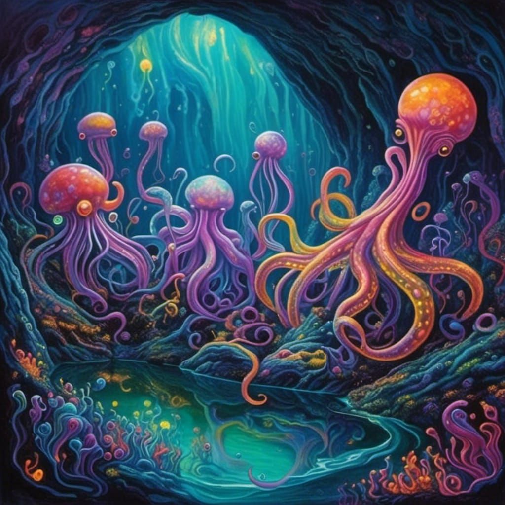 Mystical Octopus in a Dark Fantasy Oil Painting