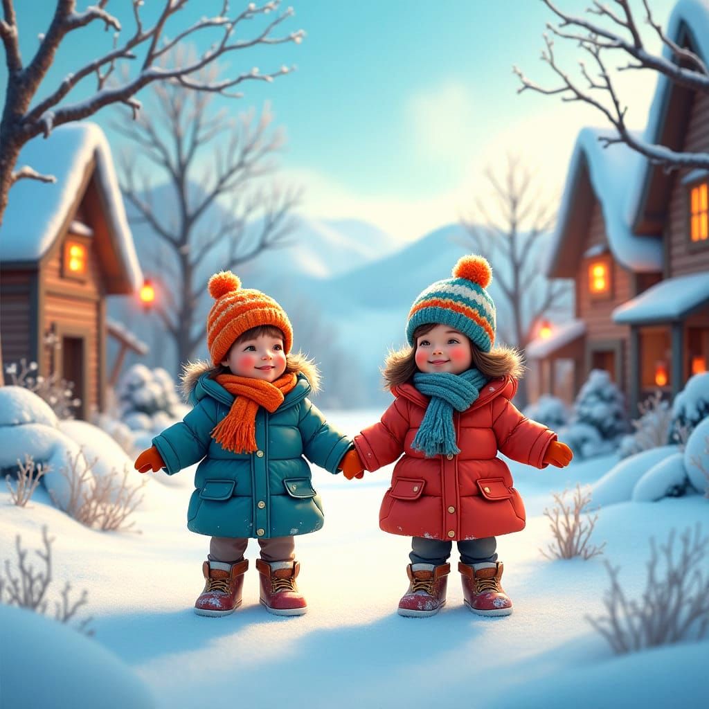 Children Playing in Snow: Detailed Fantasy Concept Art