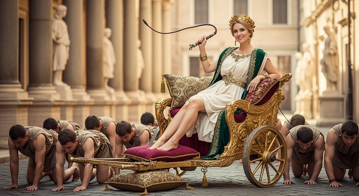 Roman Empress in Gold Chariot: Professional Photography