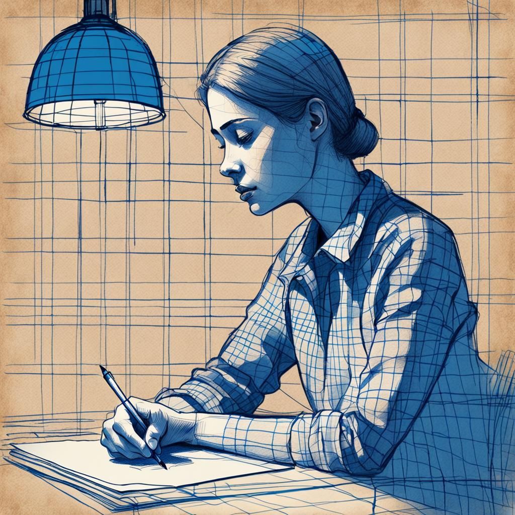 Random line sketch art. close up. line sketch on a checkered...