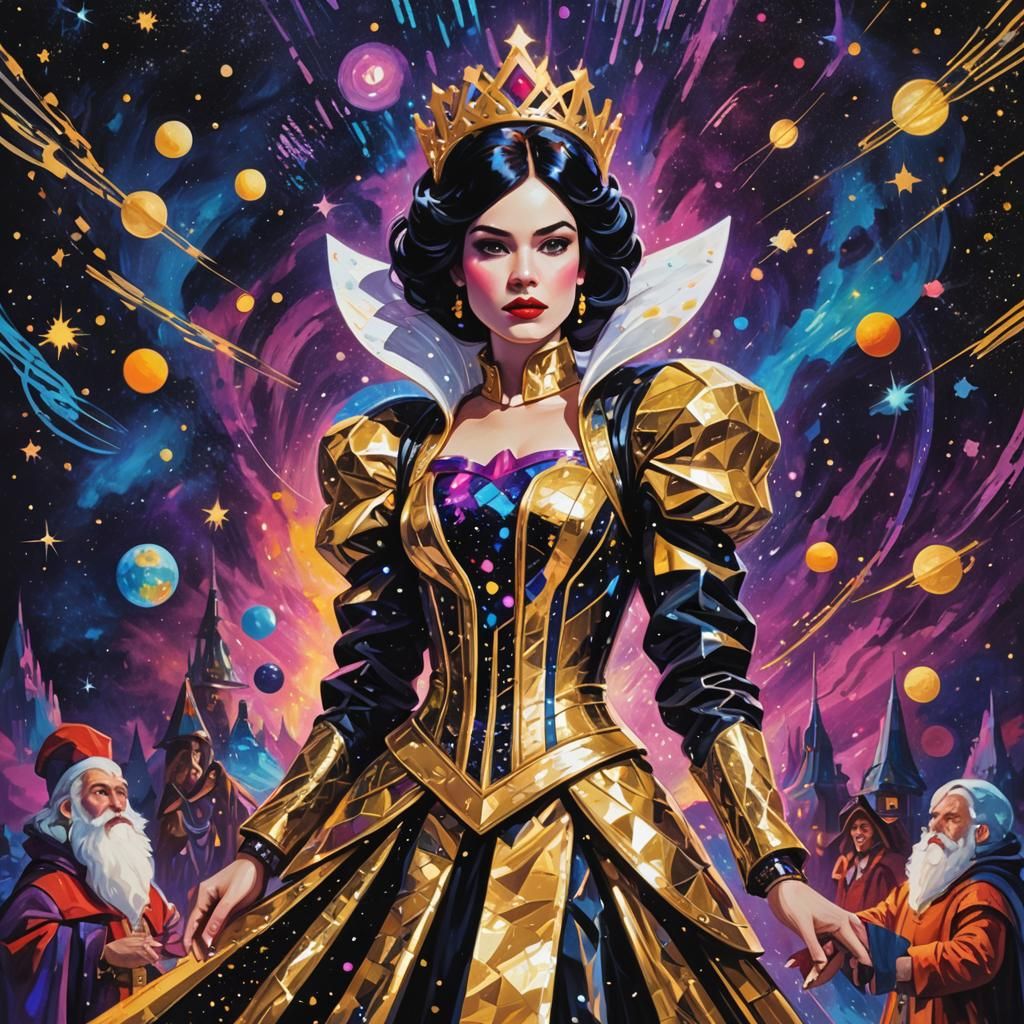 Snow White Space Queen in Synthwave Style