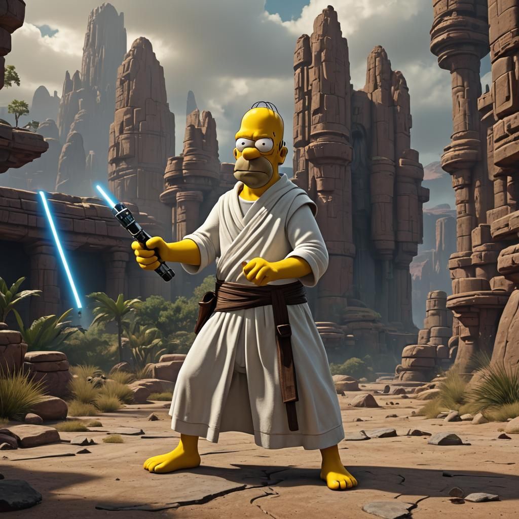 Homer Simpson as Jedi Knight in Detailed Painting