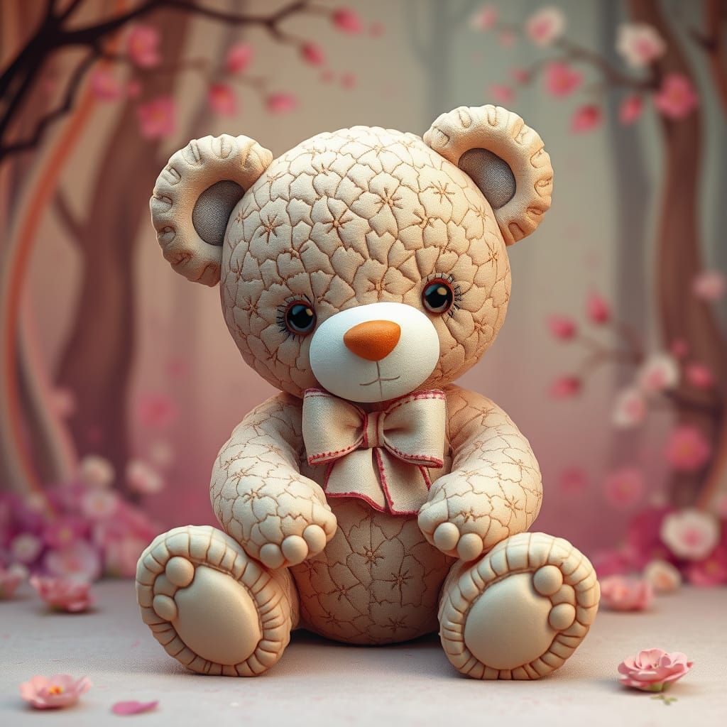 Surreal Teddy Bear in Dreamlike Forest