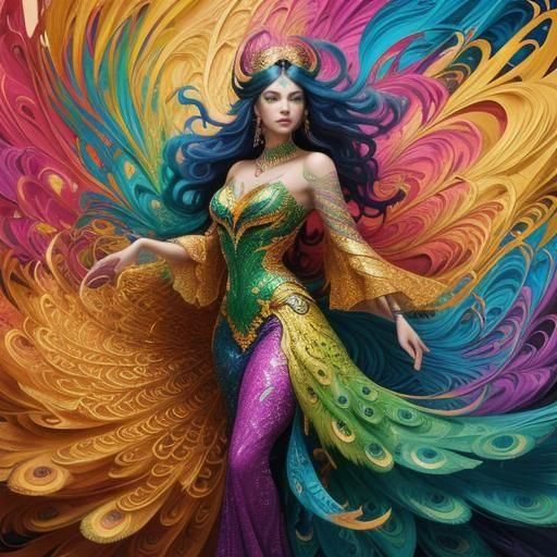 Dragon Peacock Woman in Abstract Expressionism Style