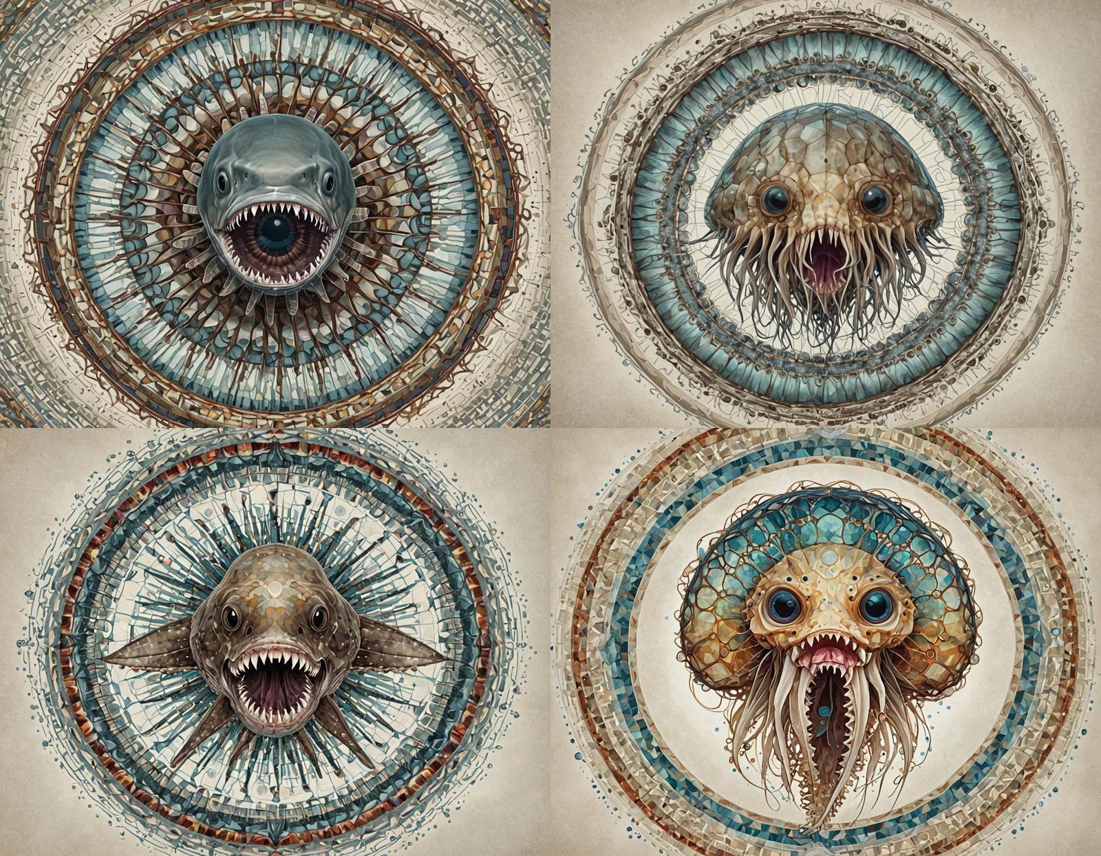 Abstract Digital Art: Fragmented Jellyfish-Shark Hybrid