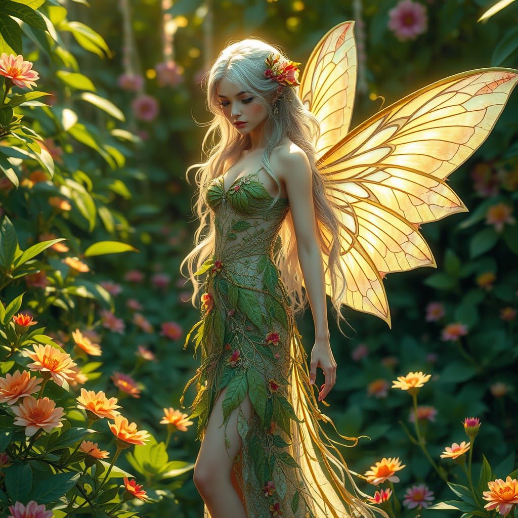 Enchanted Fairy Amidst Whimsical Garden Blooms