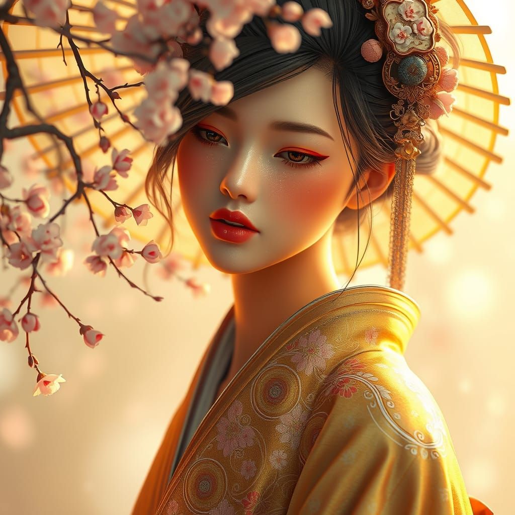 Golden Goddess of Japanese Mythology in Futuristic Anime Sty...