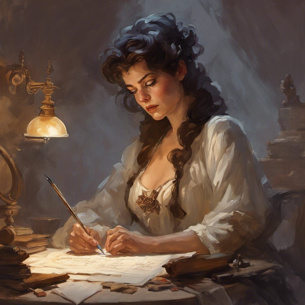Dreamy Poetess Portrait in Romantic Style