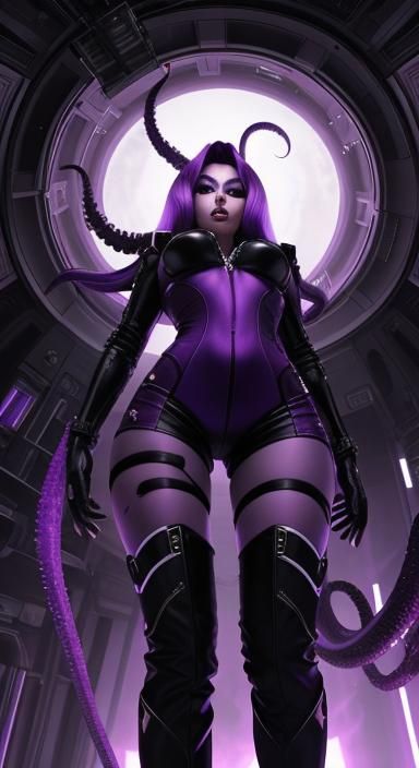 Purple Alien Woman with Tentacle Hair