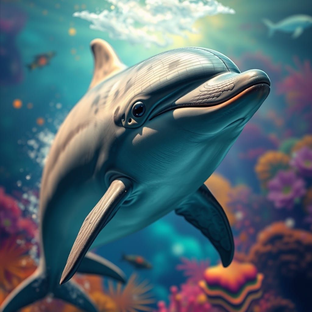 Hyperrealistic Dolphin Portrait in Tropical Ocean Scene