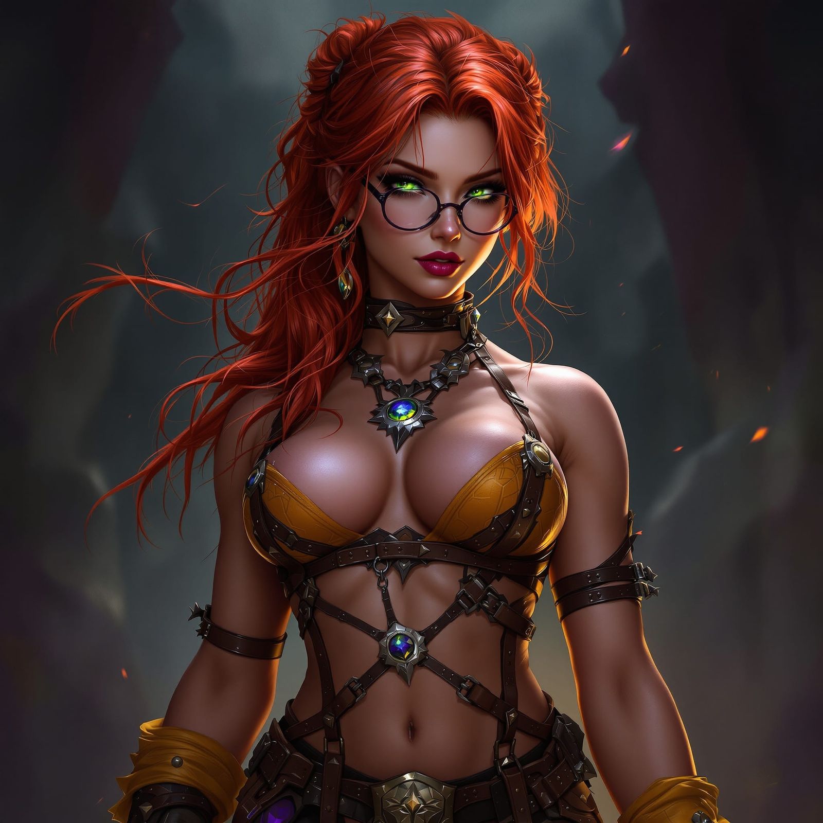 Red-Haired Warrior Woman in Dark Fantasy Style