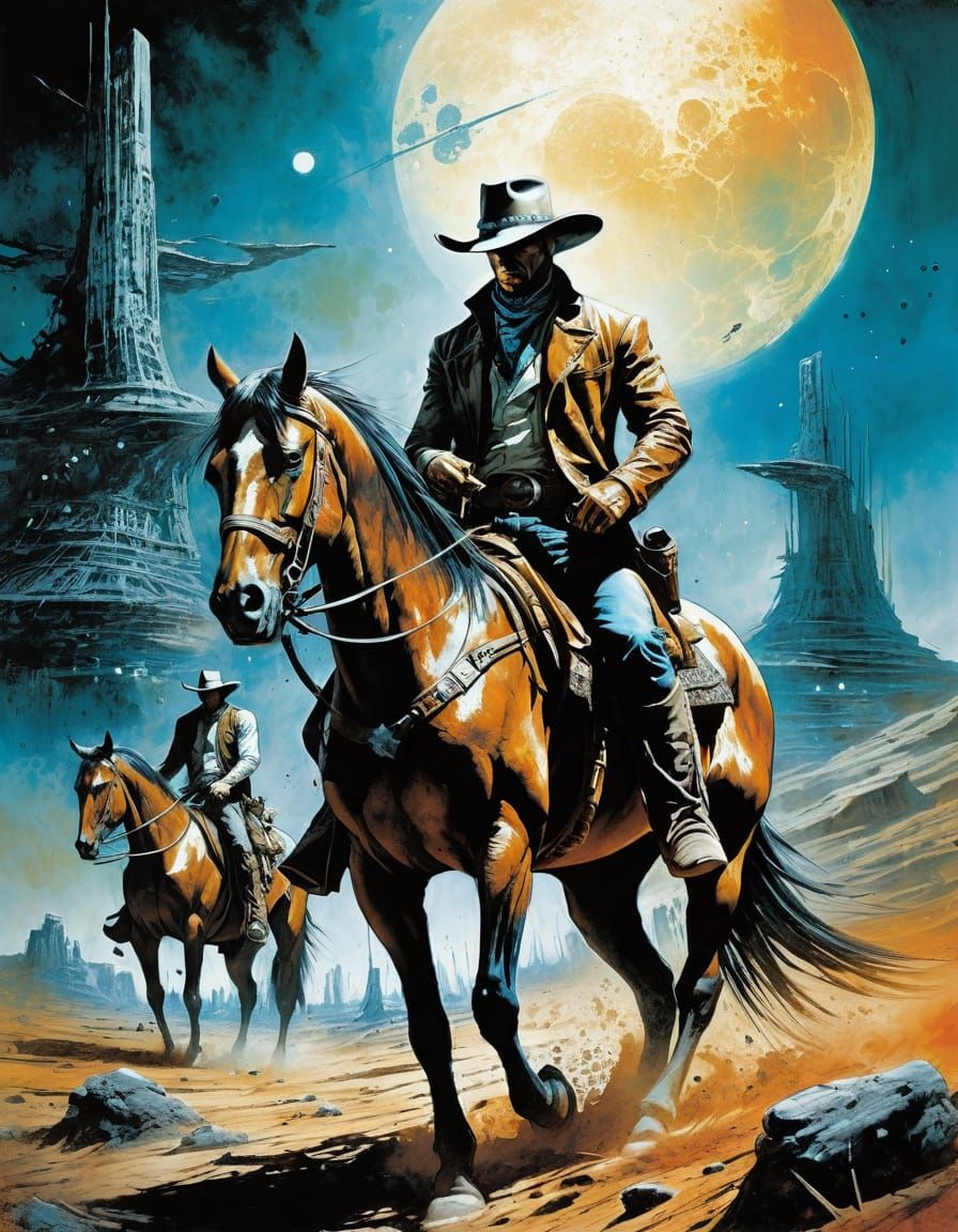 Cowboys and Aliens in Abstract Art Style